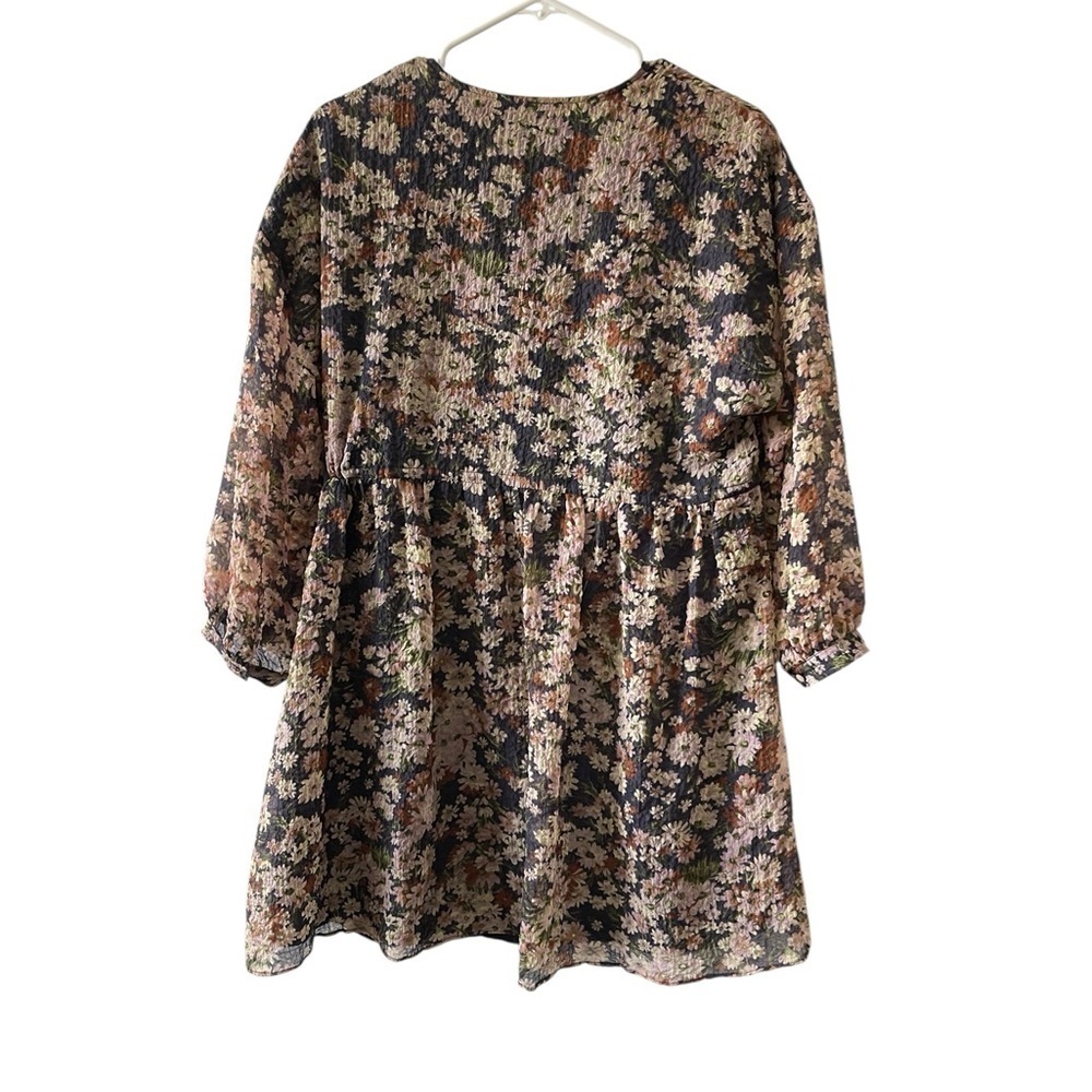 Madewell garden Floral Faux Wrap Mini Dress Large Daisy Long Sleeve Drawstring - Picture 4 of 10